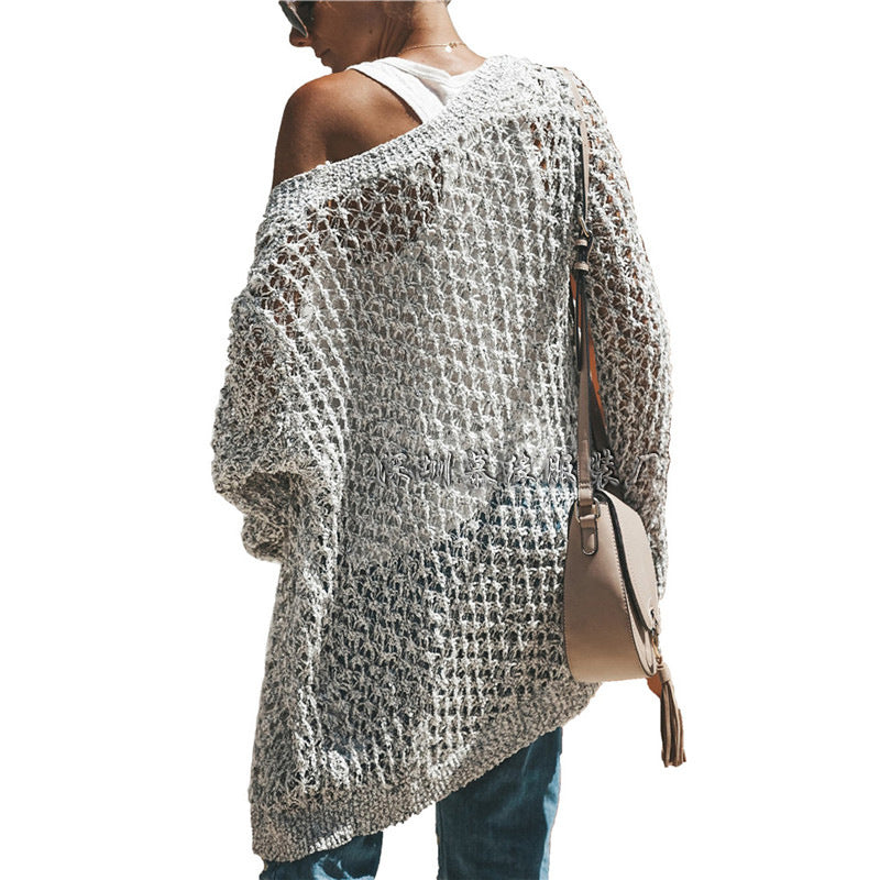 Hollow Out Knitwear Women Long Loose Cardigan Sweater