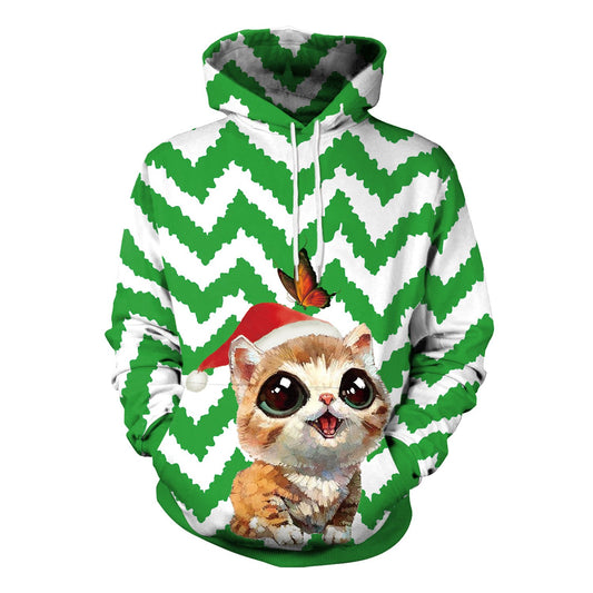 Cat Butterfly Cartoon Digital Print Women Christmas Party Hoodie