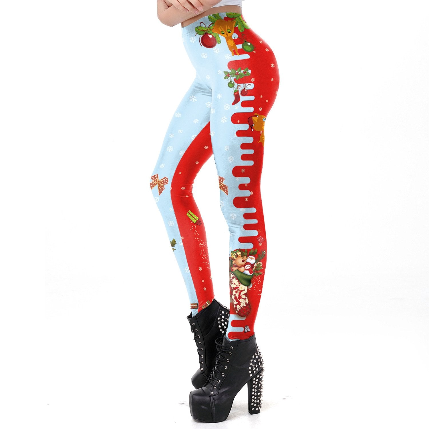 Mid Elastic Waist Print Women Christmas Party Skinny Leggings