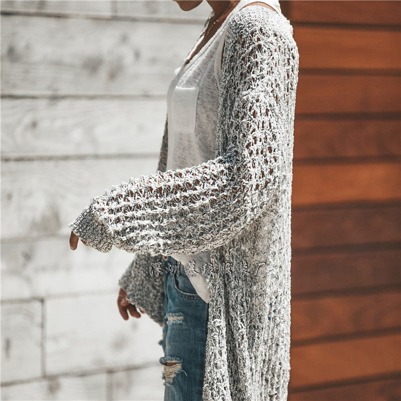 Hollow Out Knitwear Women Long Loose Cardigan Sweater