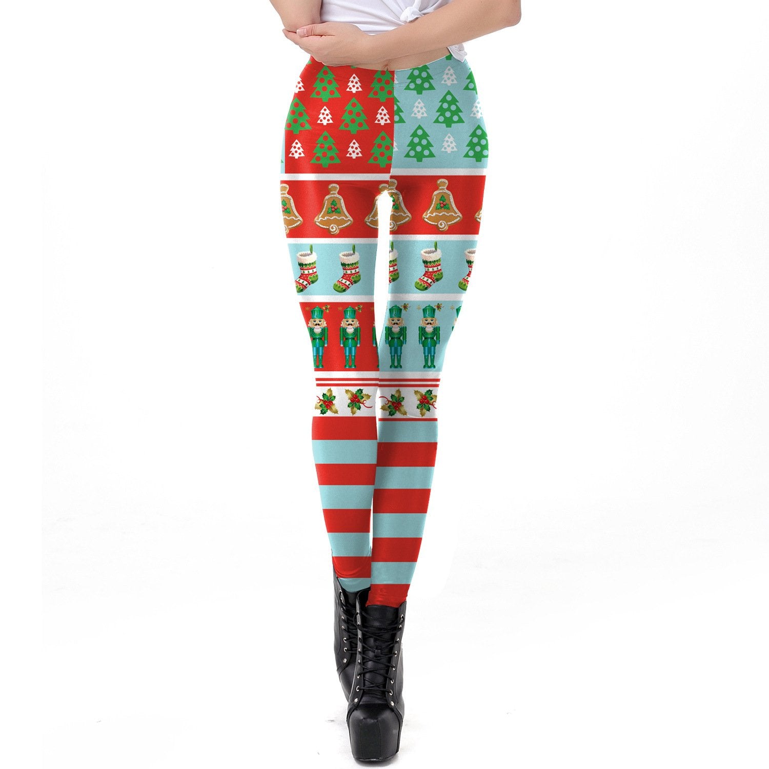 Festival Print Women Mid Waist Christmas Skinny Leggings