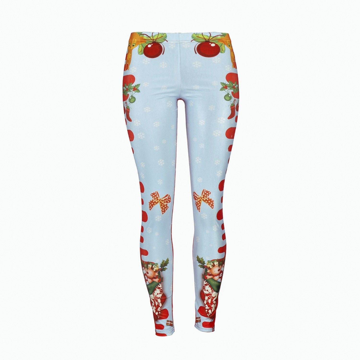 Mid Elastic Waist Print Women Christmas Party Skinny Leggings