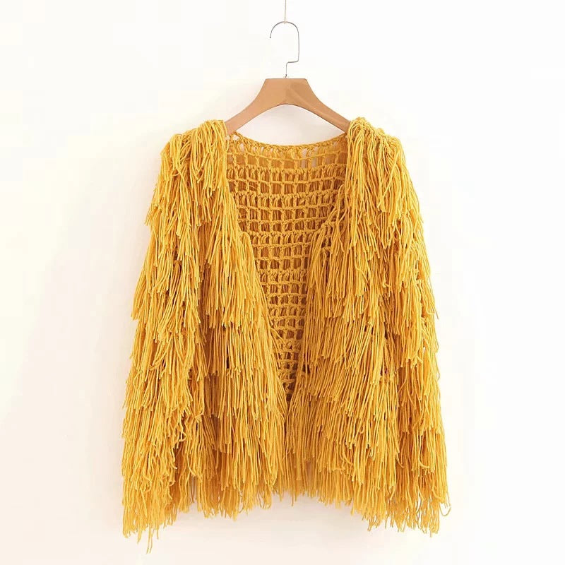 Candy Color Tassles Women Loose Chunky Cardigan