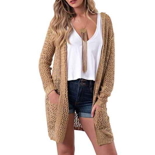 Hollow Out Knitwear Women Oversized Hooded Cocoon Cardigan