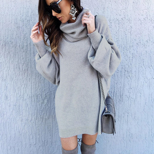 Turtleneck Long Lantern Sleeves Loose Long Women Oversized Pullover Sweater