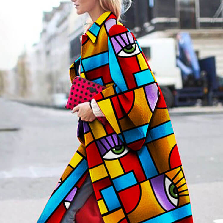 Geometric Print Ooen Front Over Coat