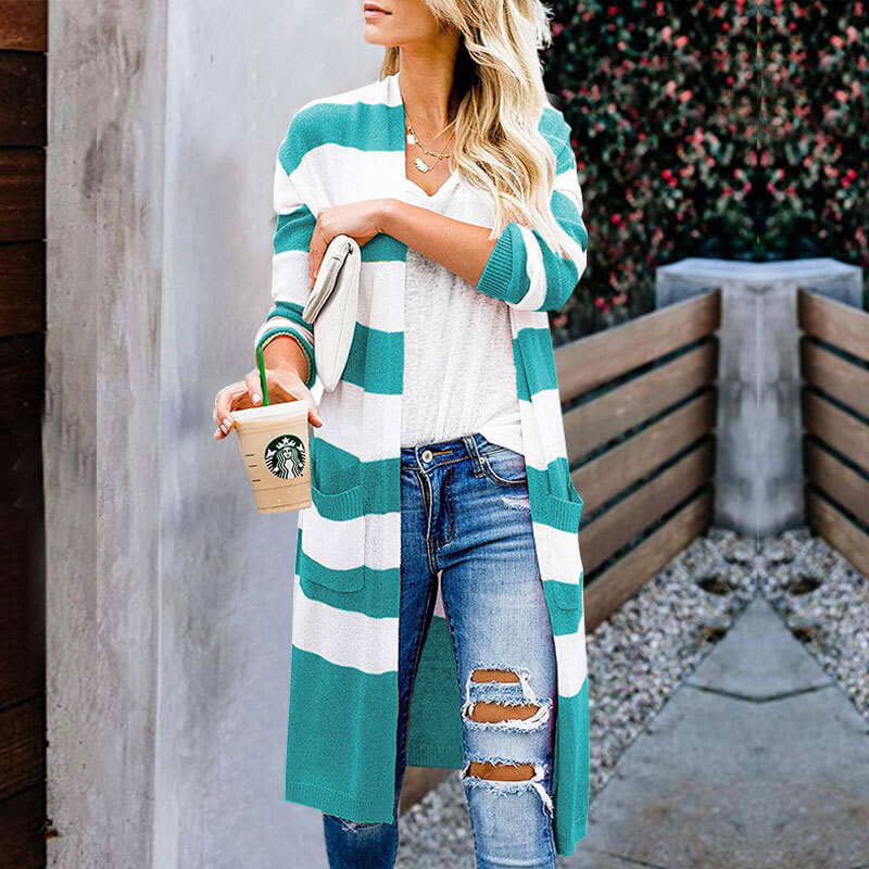 Striped Slits Long Cardigan