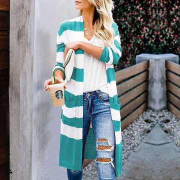 Striped Slits Long Cardigan