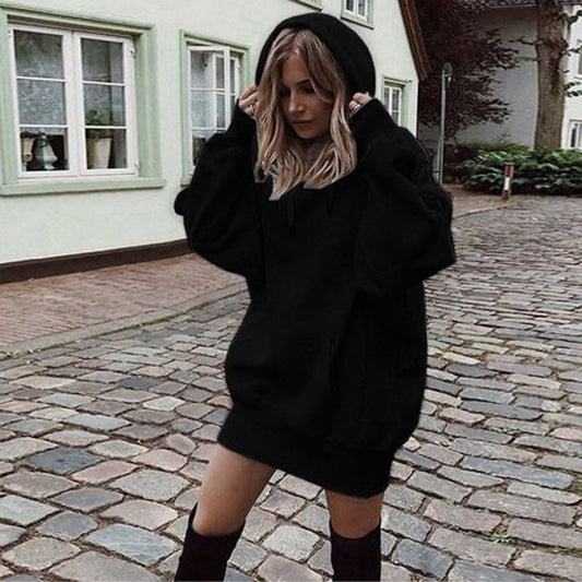 Pullover Drawstring Thigh High Pockets Hoodie