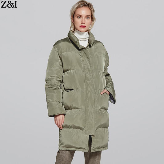 Stand Collar Solid Color Women Oversized Long Down Coat