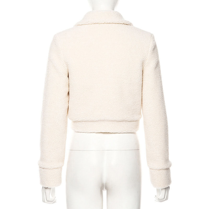 White Cropped Sherpa Jacket