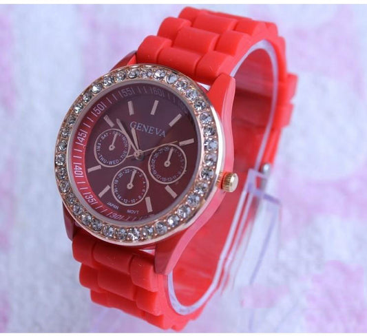 Fashion Crystal Jelly Strap Watch