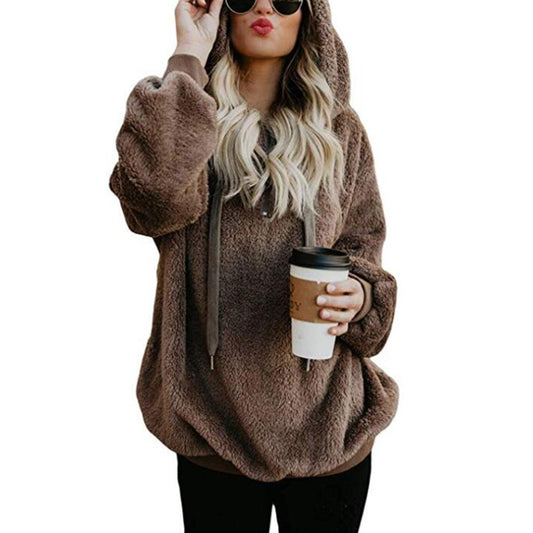 Plush Style Drawstring Loose Pockets Hoodie