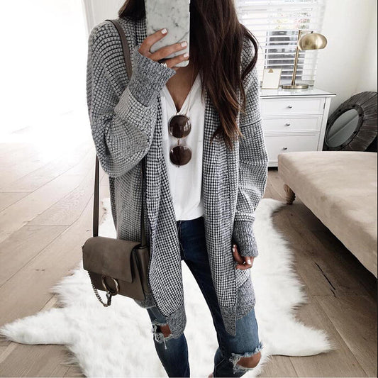 Plaid Lapel Women Loose Oversized Long Cocoon Cardigan