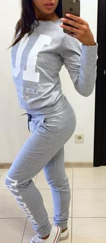 Scoop Long Sleeves Sweatshirt Drawstring Pants Two Pieces Set