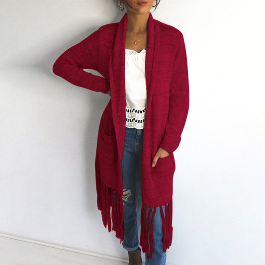 Tassels Long Sleeves Loose Women Oversized Long Cocoon Cardigan