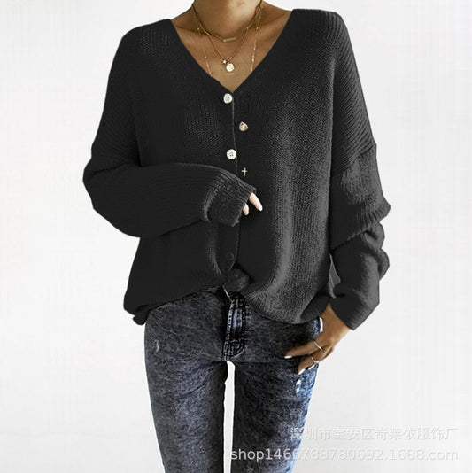 V-neck Buttons Loose Cardigan Women Sweater