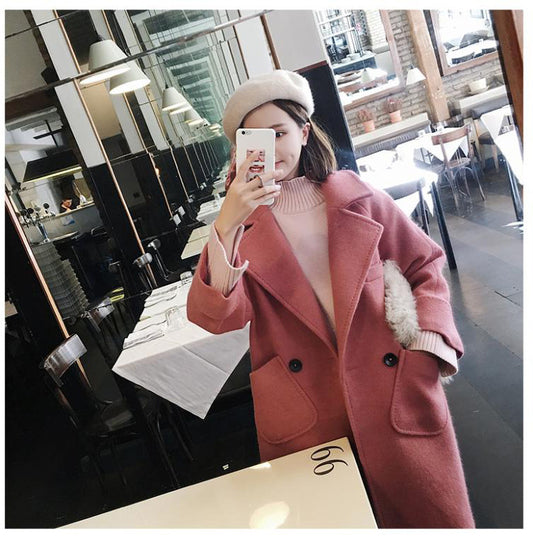 Lapel Big Pockets Candy Color Women Oversized Coat