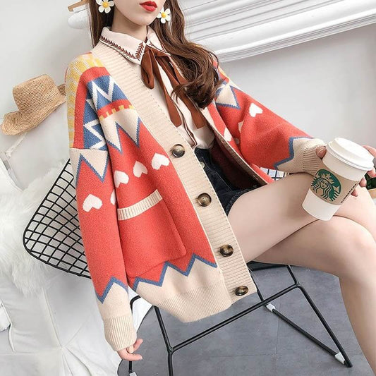 Geometric Colorblock Christmas Cardigan Sweater