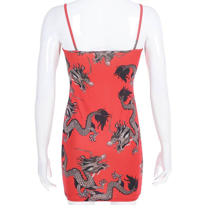 Dragon Printed Bodycon Sling Dress