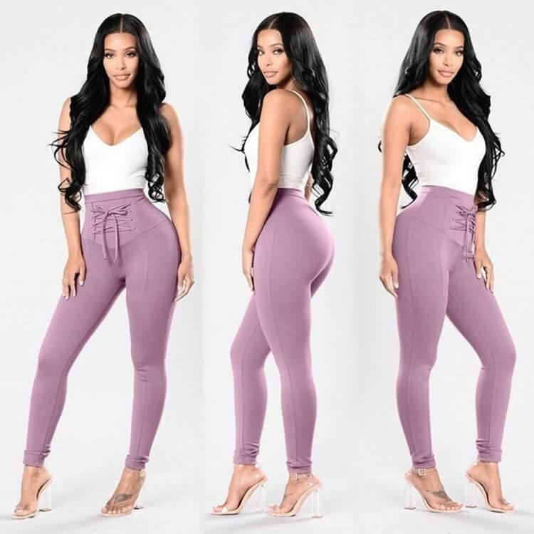 High Waist Stretch Strap Skinny Leggings Pants