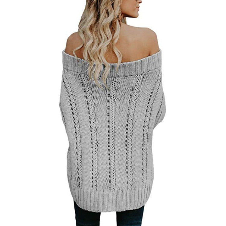 Off Shoulder Cable Knit Long Thick Women Sweater