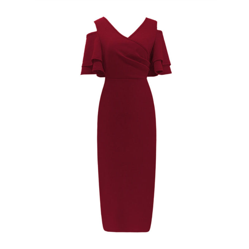 OL Cold Shoulder Slinky Midi Dress