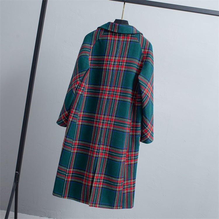 Lapel Collar Plaid Women Oversized Peacoat Coat