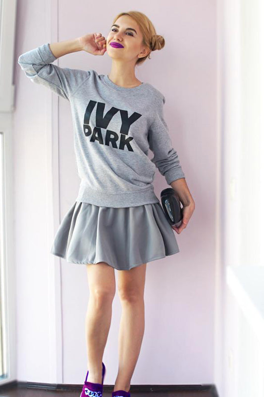 Letter Round Collar Long Sleeves Loose Sweatshirt