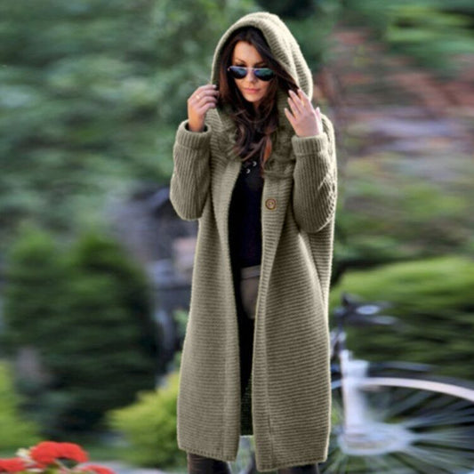 Solid Color Knited Women Oversized Hooded Cardigan Coat