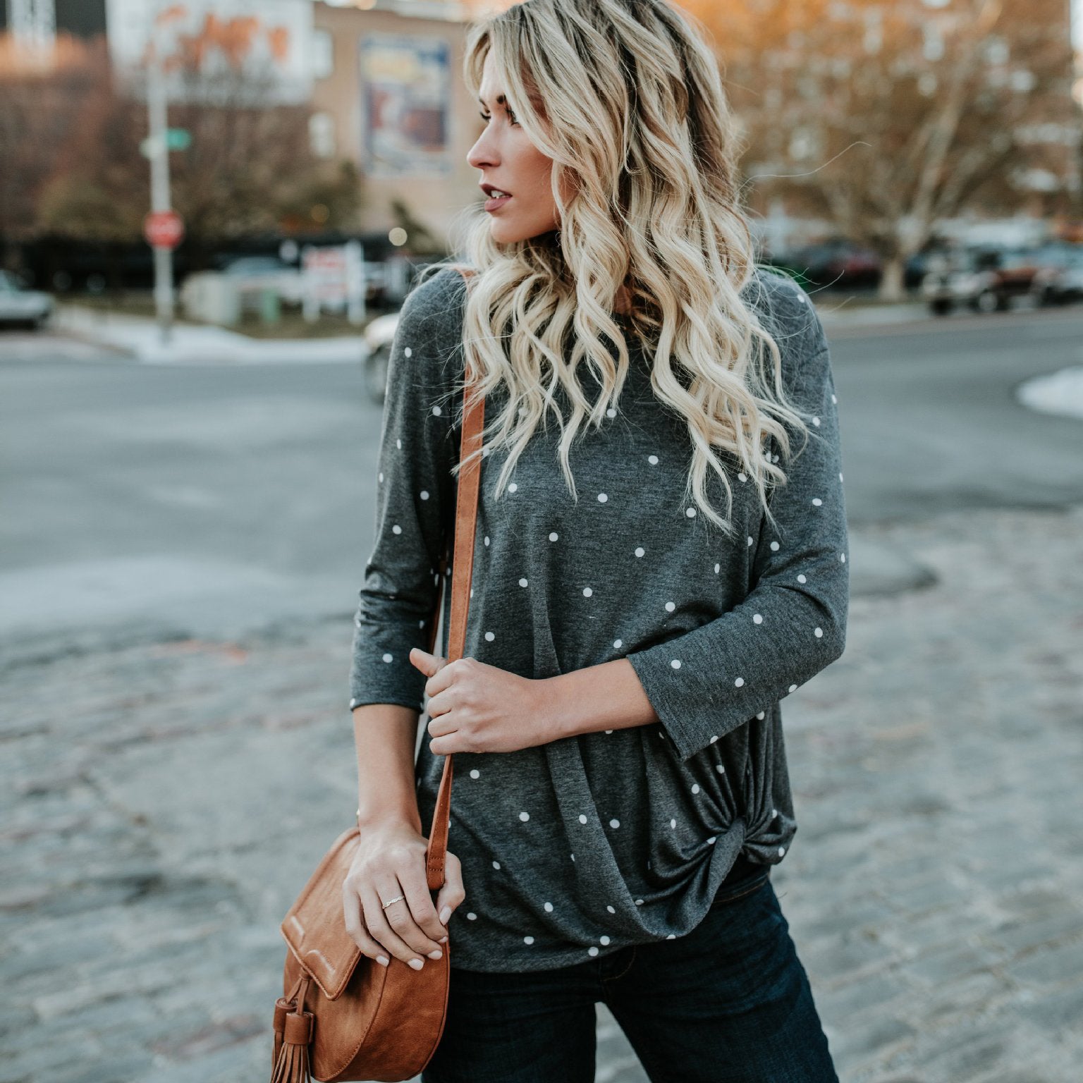 Polka Dot Print Loose Long Blouse