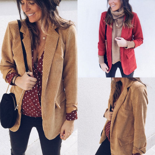 Candy Color Lapel V-neck Pockets Women Loose Blazer