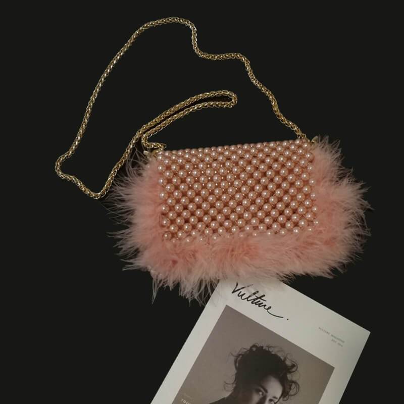 Cute Hadmade Customize Pearl Fur Crossbody Satchel Bags