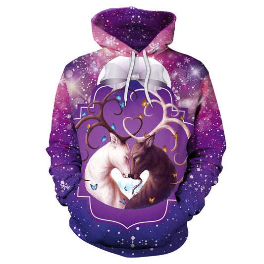 3D Digital Galaxy Print Women Loose Hoodie