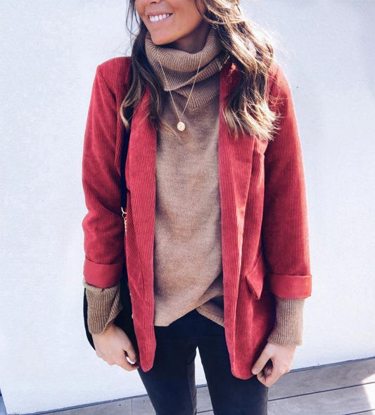 Candy Color Lapel V-neck Pockets Women Loose Blazer