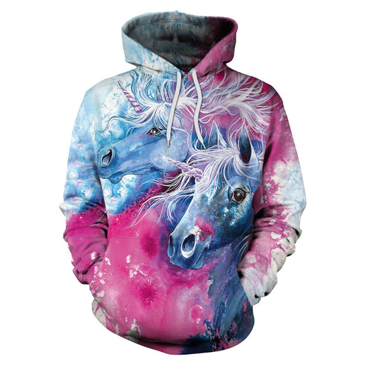 3D Horse Print Drawstring Women Hooded Hoodie