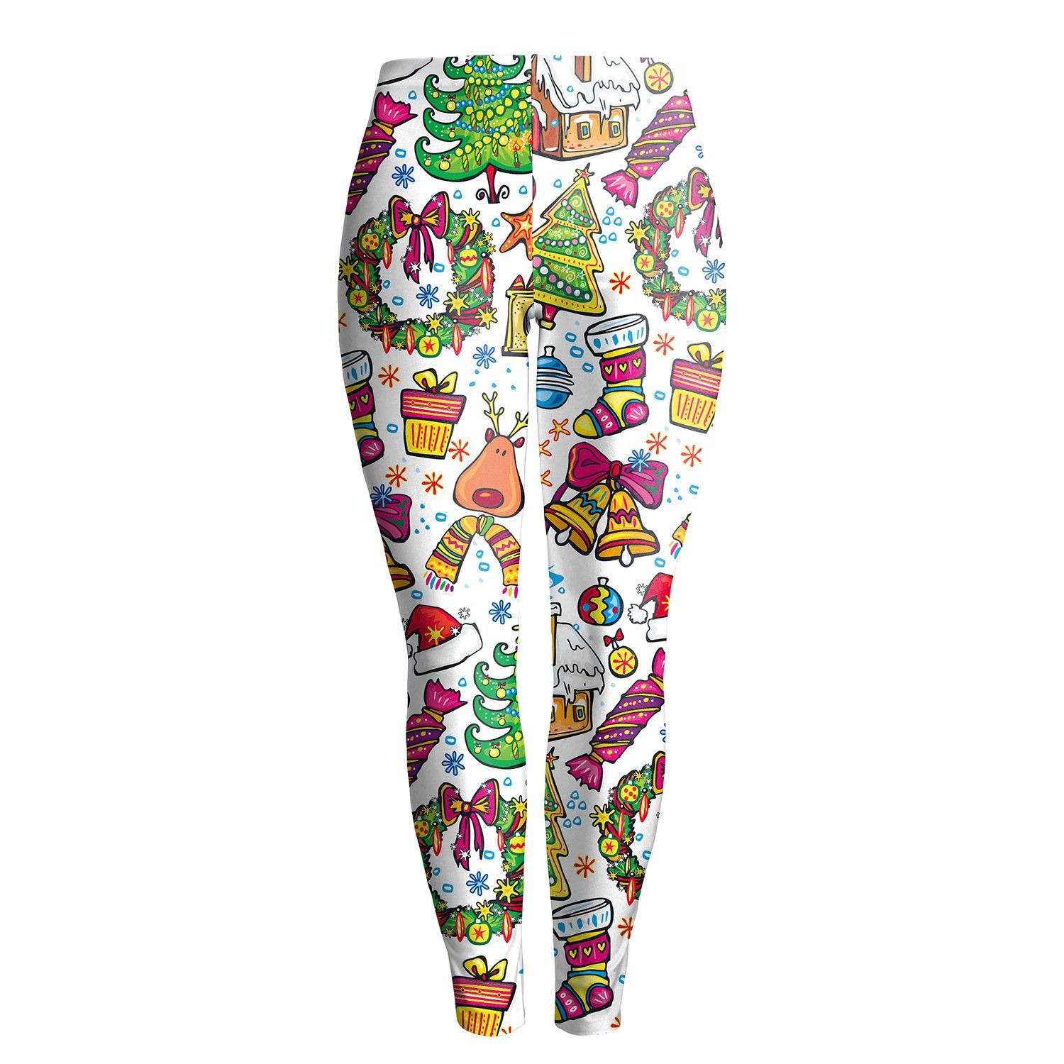 Mid Waist Colorful Print Women Skinny Christmas Party Leggings