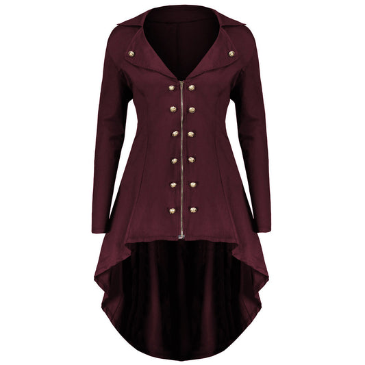 V-neck Lapel Double Breast Women Irregular Swing Coat