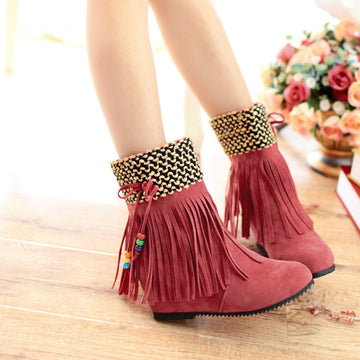 New Winter Tassel Increased Beads Short Boots