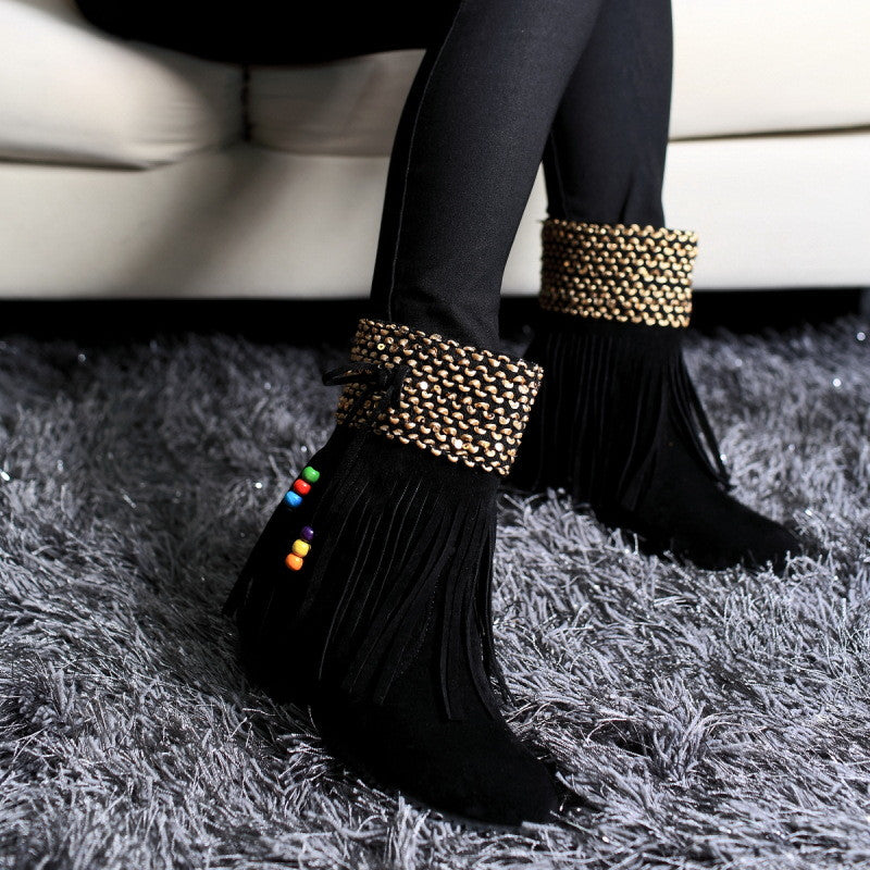 New Winter Tassel Increased Beads Short Boots