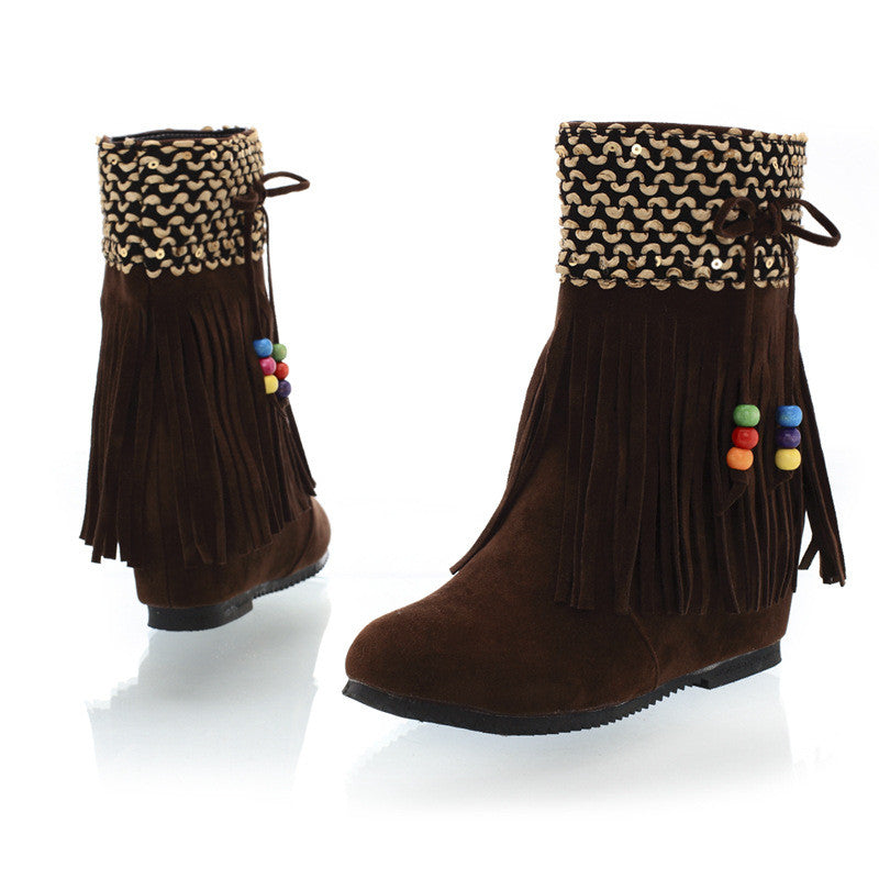 New Winter Tassel Increased Beads Short Boots