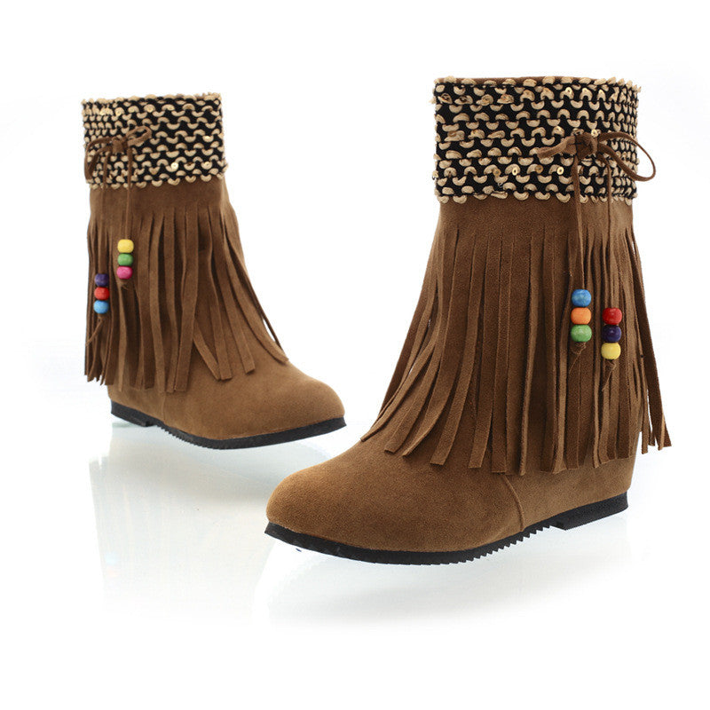 New Winter Tassel Increased Beads Short Boots