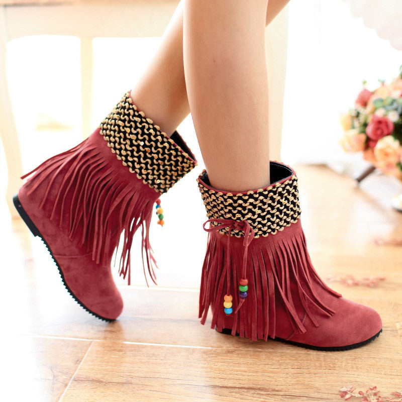 New Winter Tassel Increased Beads Short Boots