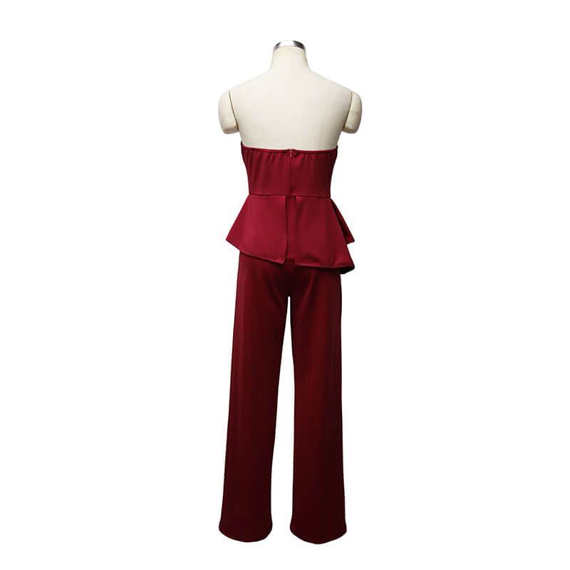 Solid Ruffle Hem Tube Jumpsuit