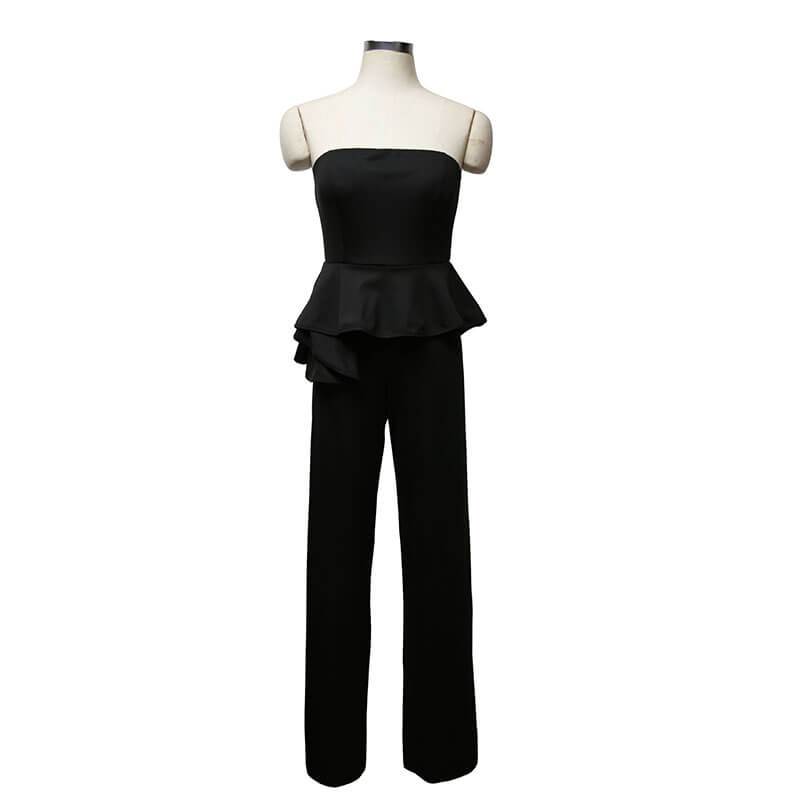 Solid Ruffle Hem Tube Jumpsuit