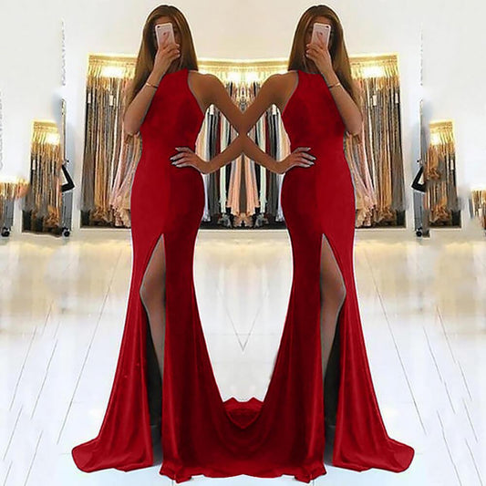 Elegance Floor Length Slits Evening Dress