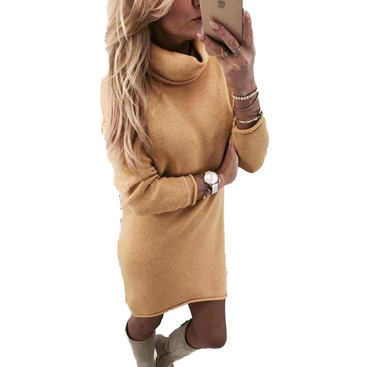 Candy Solid Color Turtleneck Women Slim Oversized Sweater Dress