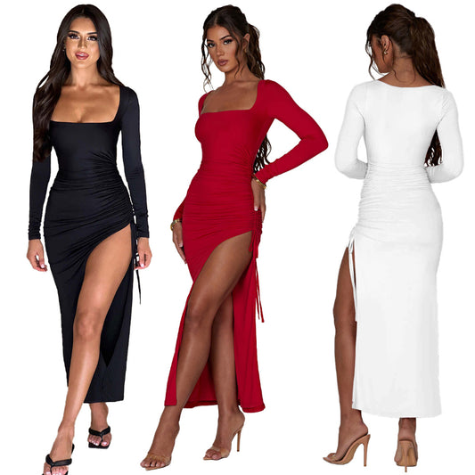 Sexy Plus-Size V-Neck Long Split Dress