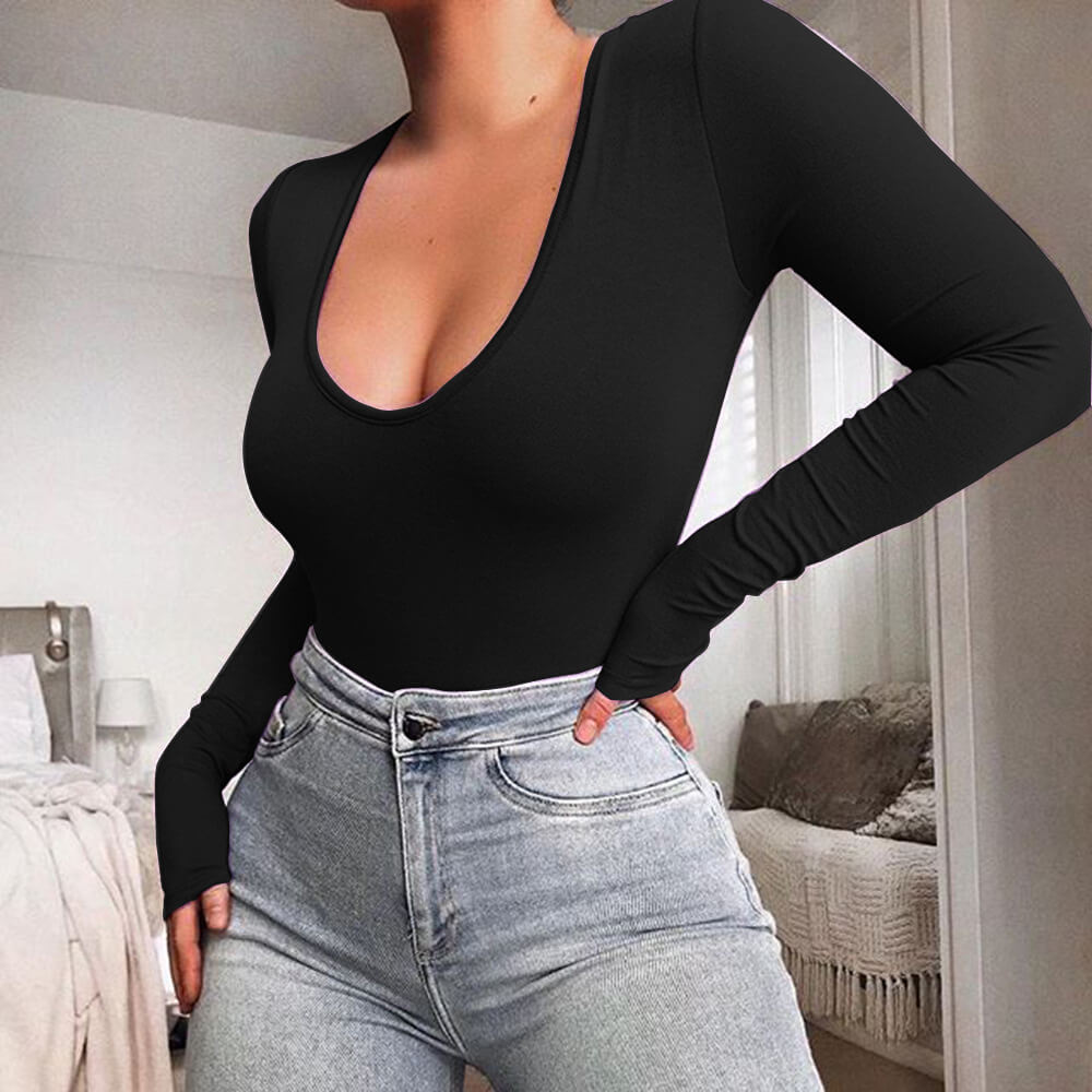 Long Sleeves Round Neck Corset Bodysuit