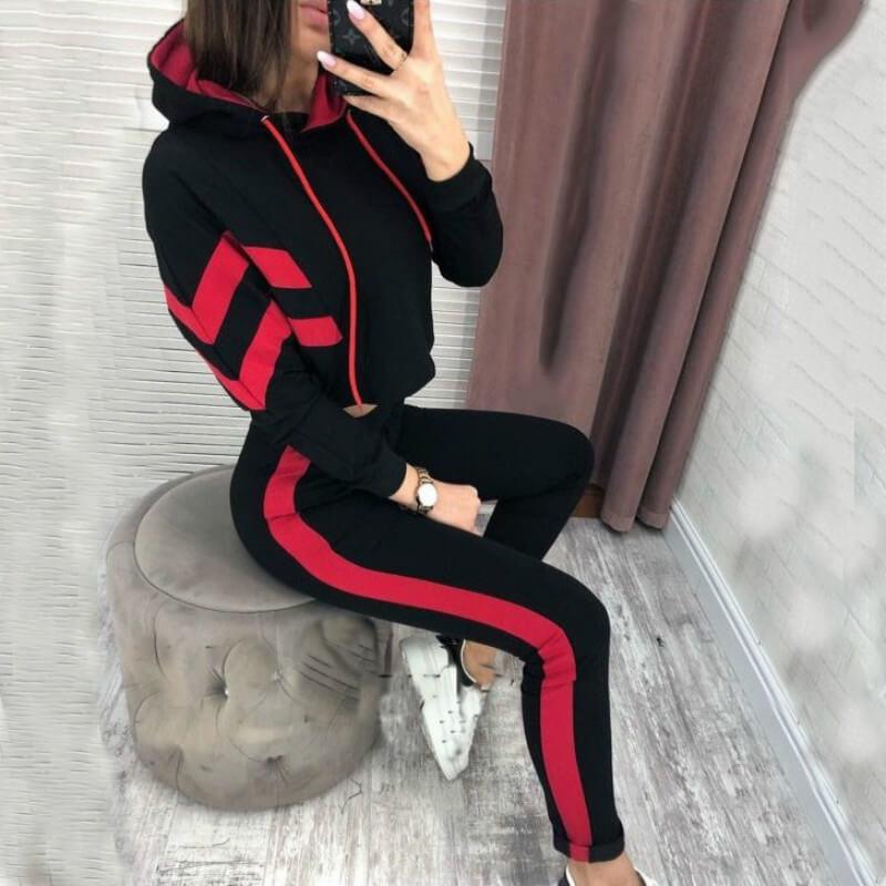 Striped Hooded Blouse Long pants Set